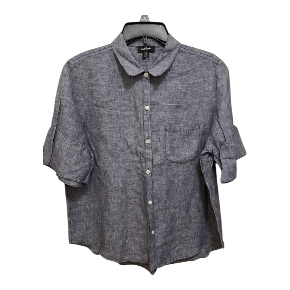 Lord & Taylor Women's Size Medium 100% Linen Blouse Ruffled Sleeve